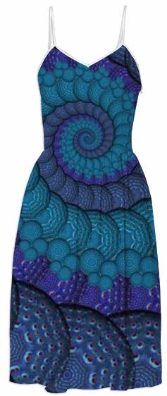 Blue Fractal Spiral Summer Dress