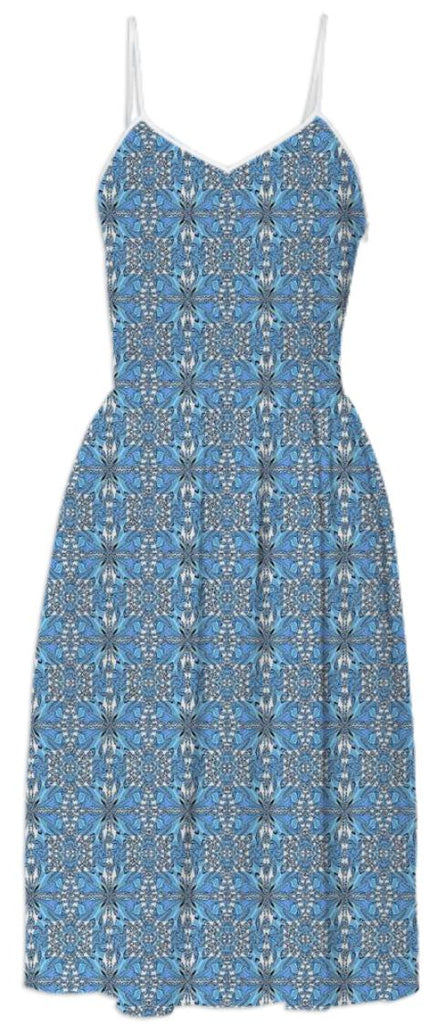 Blue Grey Pattern Summer Dress