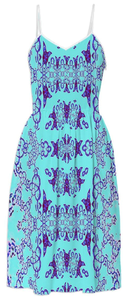 Blue Pattern on Aqua Summer Dress