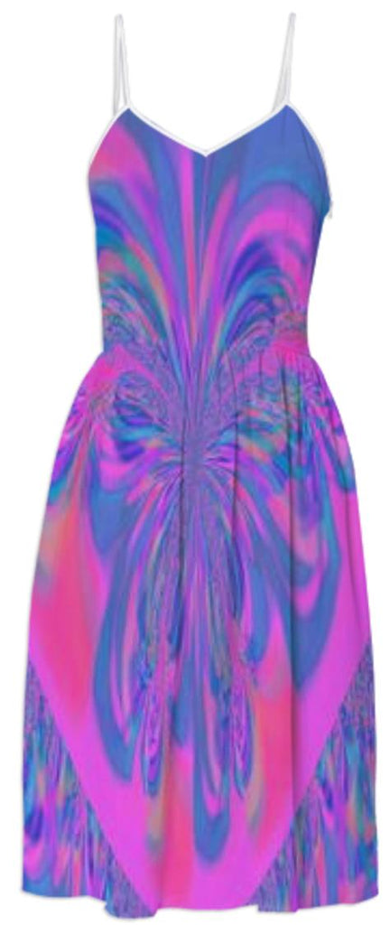 Blue Pink Abstract Summer Dress