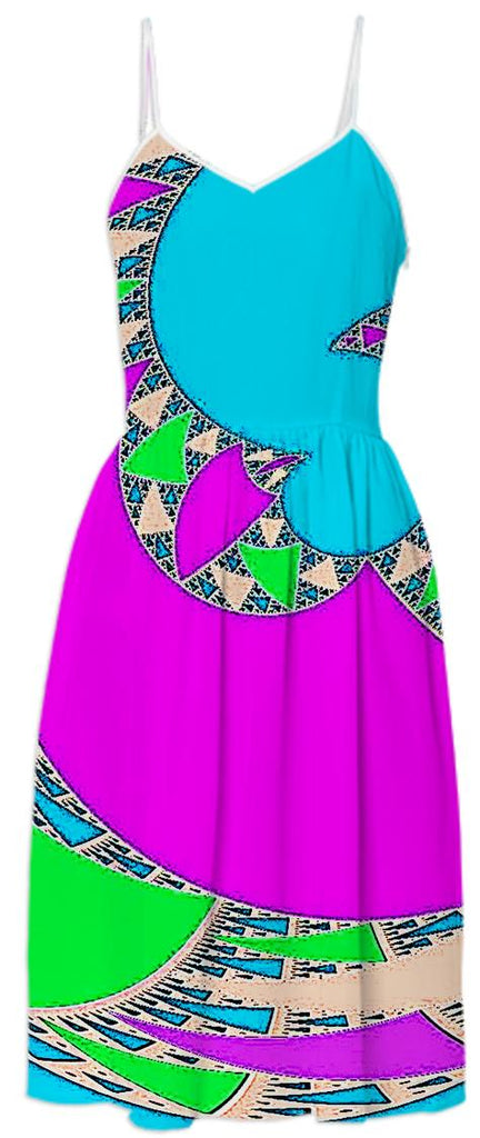 Blue Pink Swirl Summer Dress