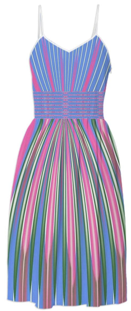 Blue Pink White Stripe Summer Dress