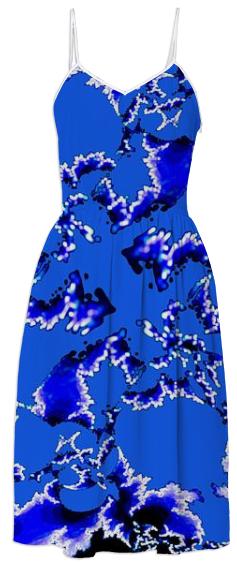 Blue White Fractal Summer Dress