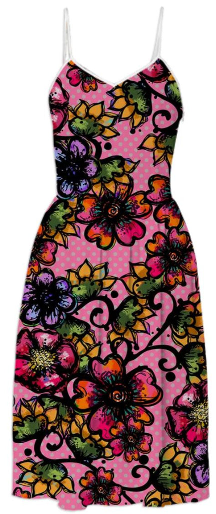 Boho Flowers and Polka Dots Summer Dress for Women
