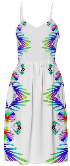 Colorful Pattern on White Summer Dress