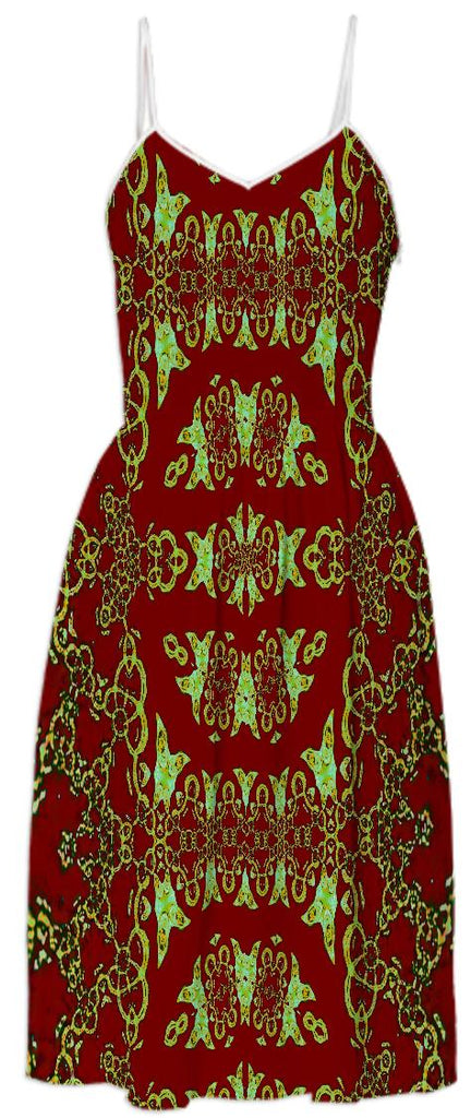 Gold Pattern over Red Summer Dress