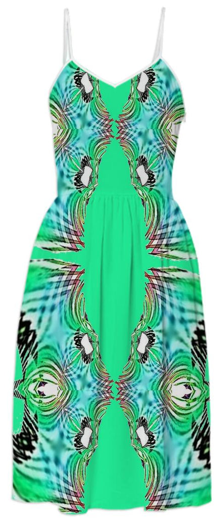 Green Aqua Abstract Summer Dress