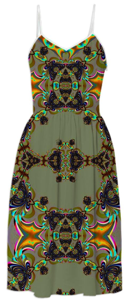 Green Brown Abstract Pattern Summer Dress