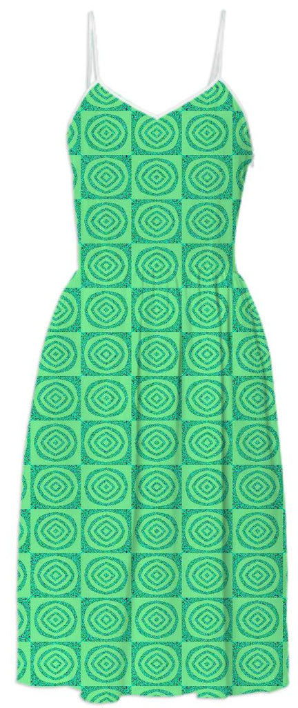 Green Circles Pattern Summer Dress