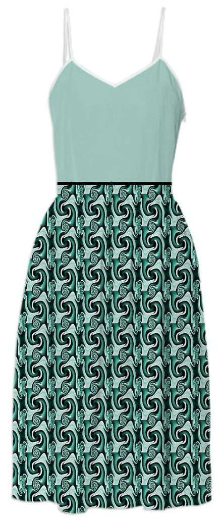 Green Top with Pattern Skirt Summer Dress