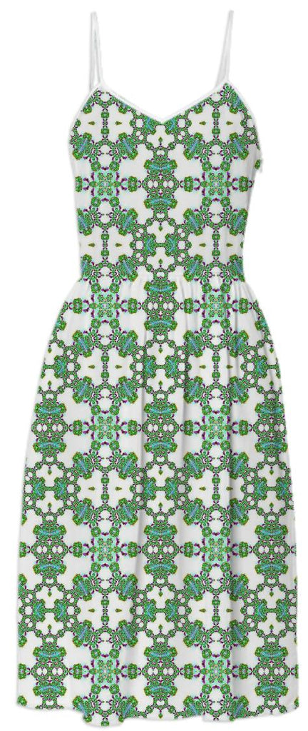 Green White Fractal Lace Summer Dress