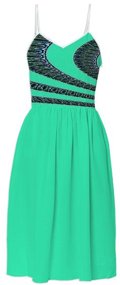 Green with Black Design Summer Dress