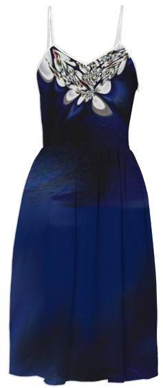 Navy Blue Fractal Lace Summer Dress