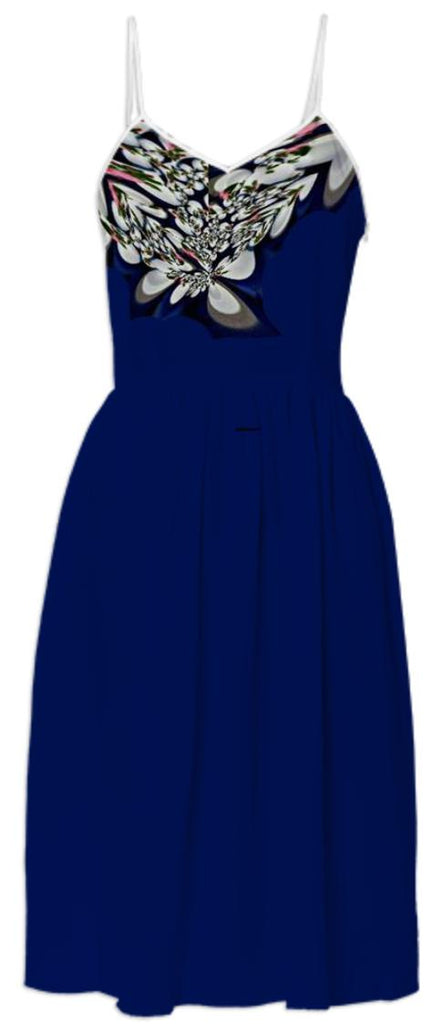 Navy Blue with White Design around neck Summer Dress