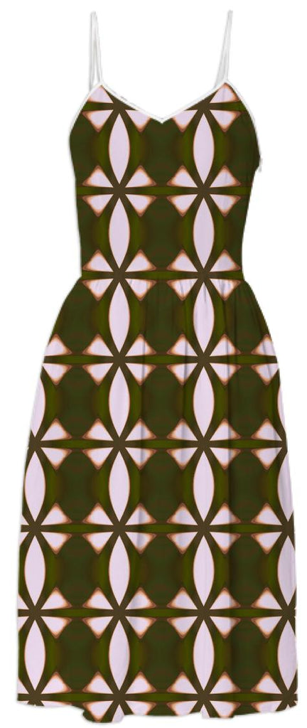 Olive Green and White Patterned Dress