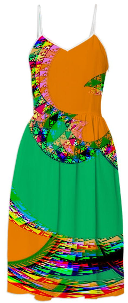 Orange Green Abstract Summer Dress
