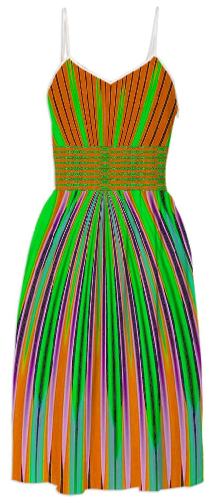 Orange Green Stripe Summer Dress