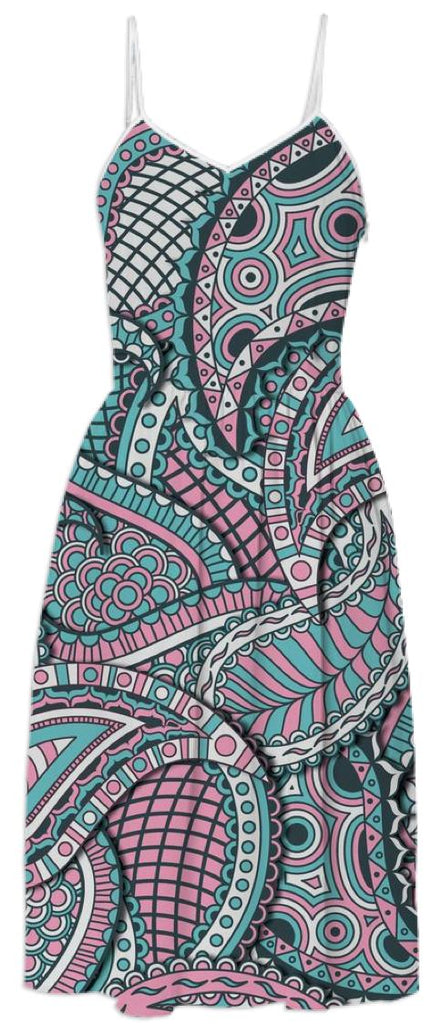 Pink and Blue Paisley pattern Summer Dress