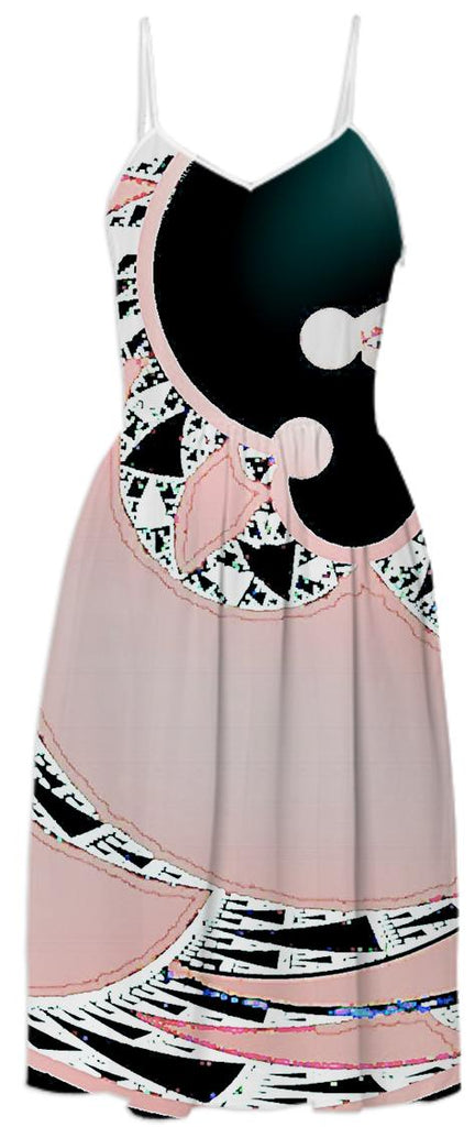 Pink Black Abstract Swirl Summer Dress