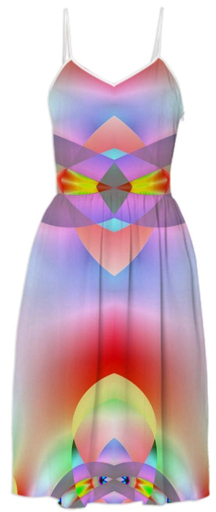 Pink Blue Abstract Belted Summer Dress