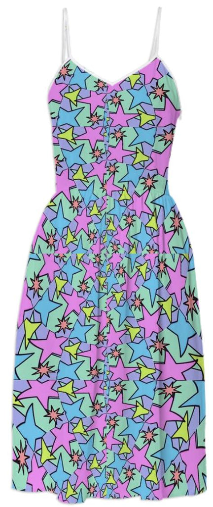 Pink Blue Stars Galore Summer Dress