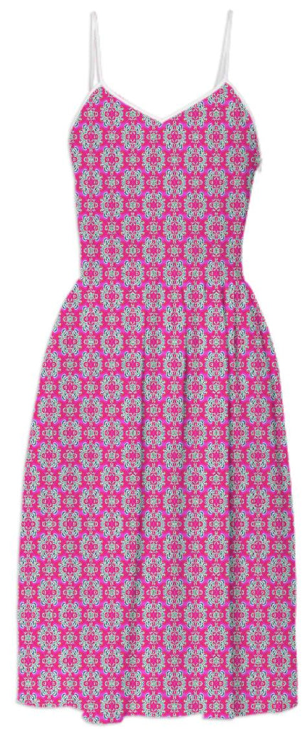 Pink Flower Pattern Summer Dress
