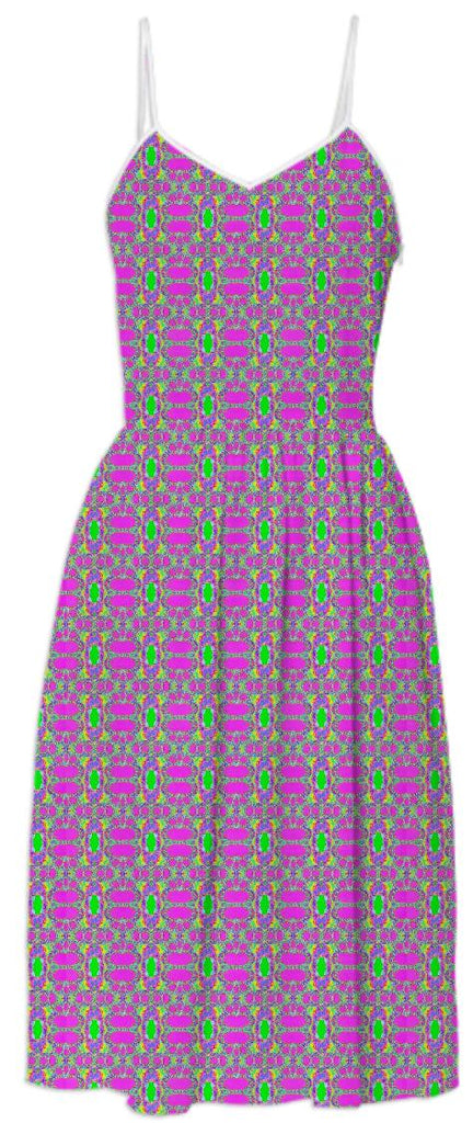 Pink Green Pattern Summer Dress