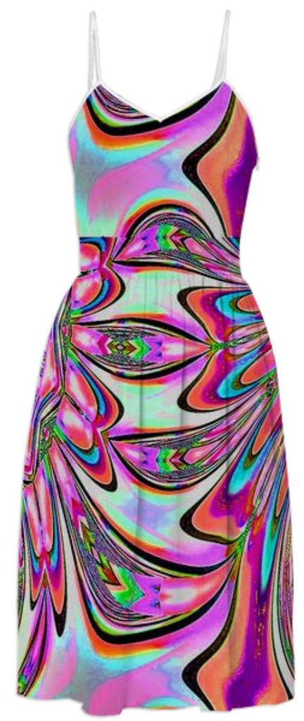 Pink Leaves Abstract Summer Dress