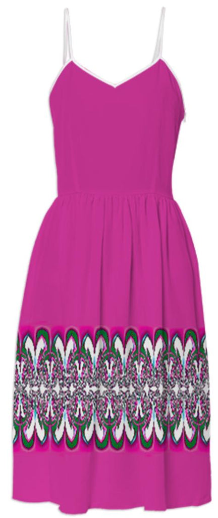 Pink Summer Dress with Black and White Border