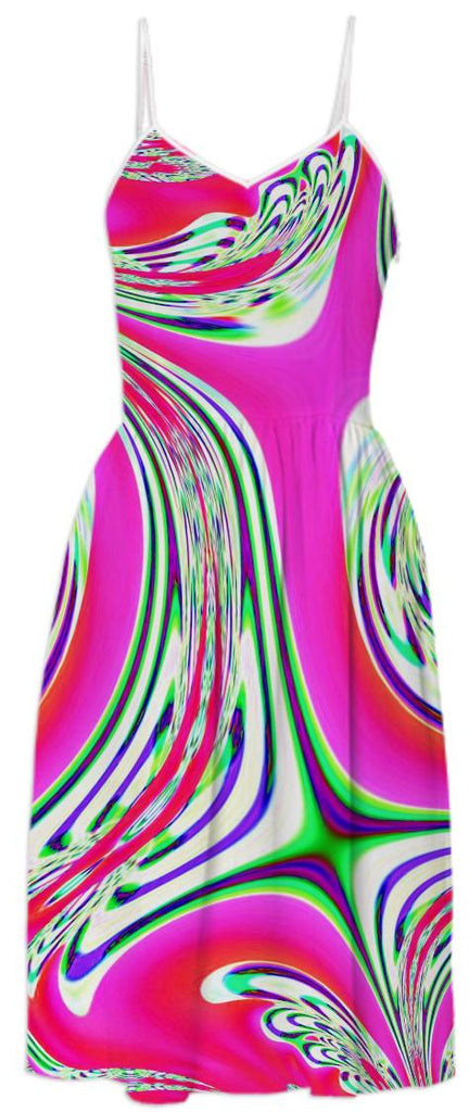 Pink White Green Abstract Summer Dress