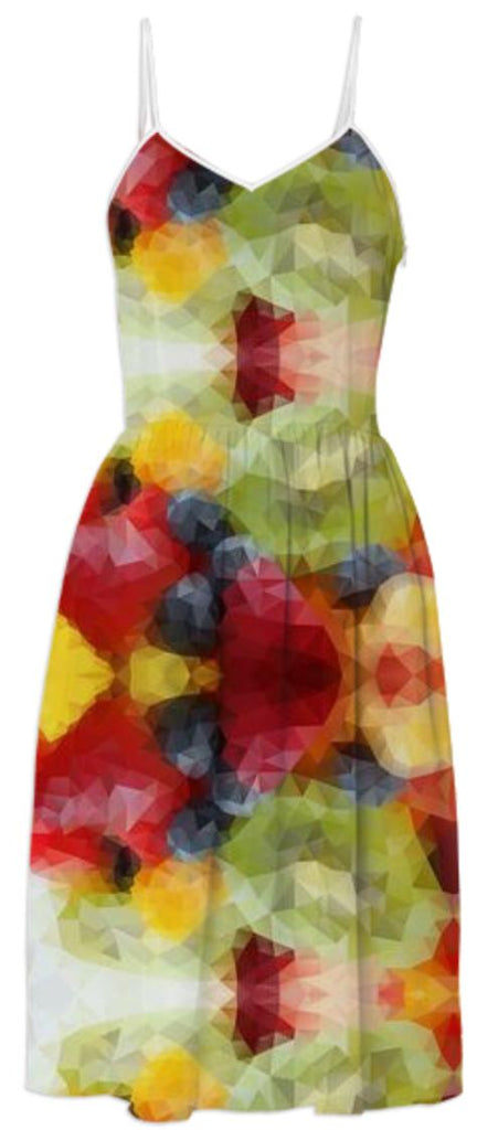 POLYGON TRIANGLES PATTERN GREEN YELLOW RED FRUITS ABSTRACT POLYART GEOMETRIC