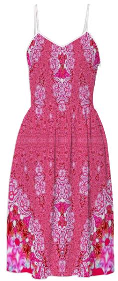 Pretty Pink Lacy Pattern Summer Dress