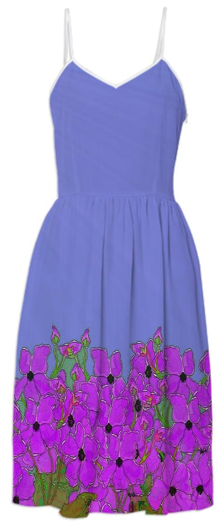 Purple Flowers Digital Painting Summer Dress
