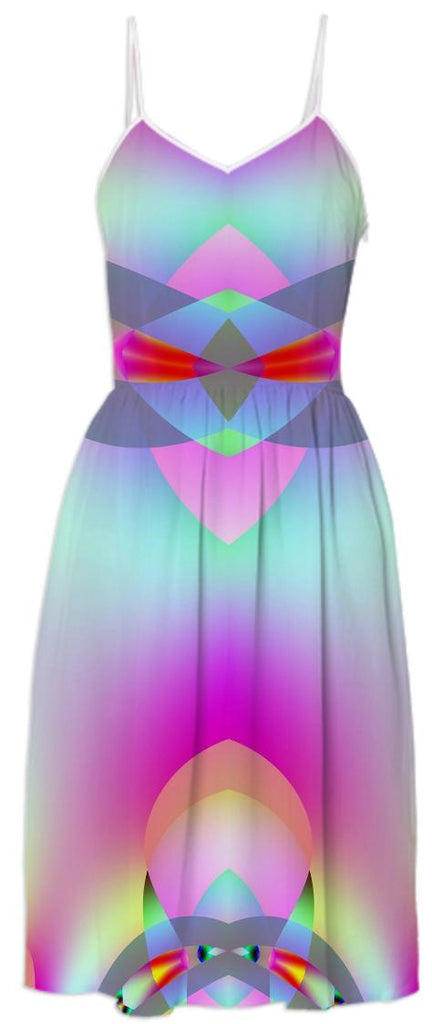 Rainbow Aqua Pink Belted Summer Dress