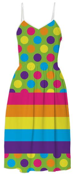 Rainbow Polka Dots Striped Summer Dress