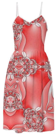 Red and White Abstract Summer Dress