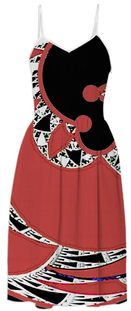Red Black Abstract Summer Dress