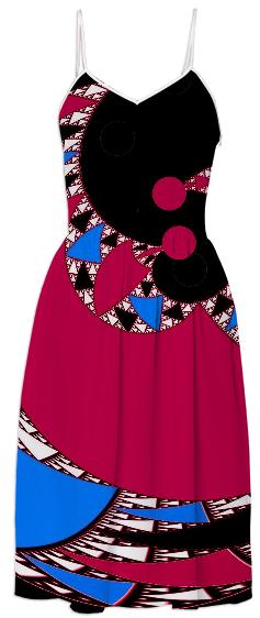 Red Black Abstract Swirl Summer Dress