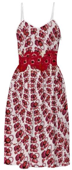 Red Buttons and Flowers Summer Dress