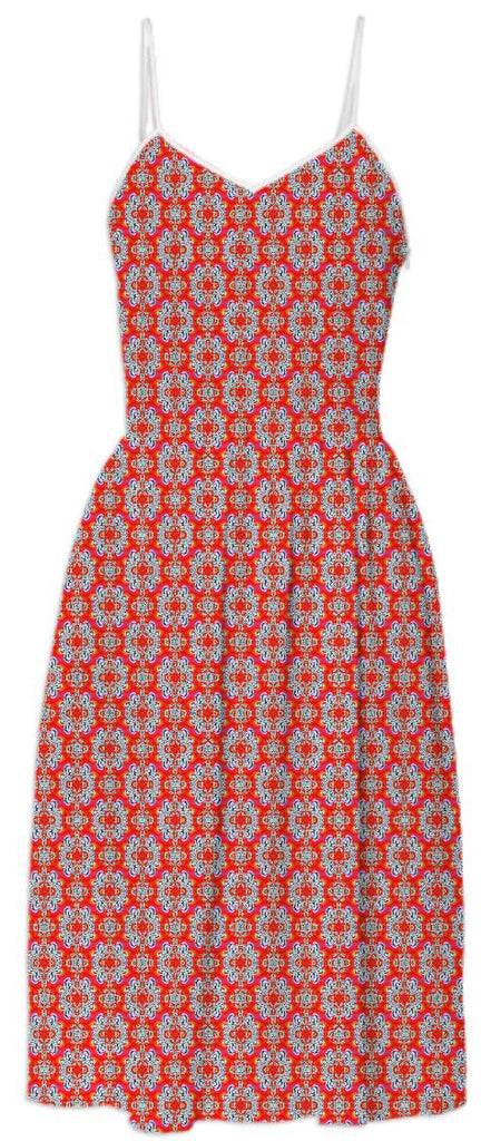Red Flower Pattern Summer Dress