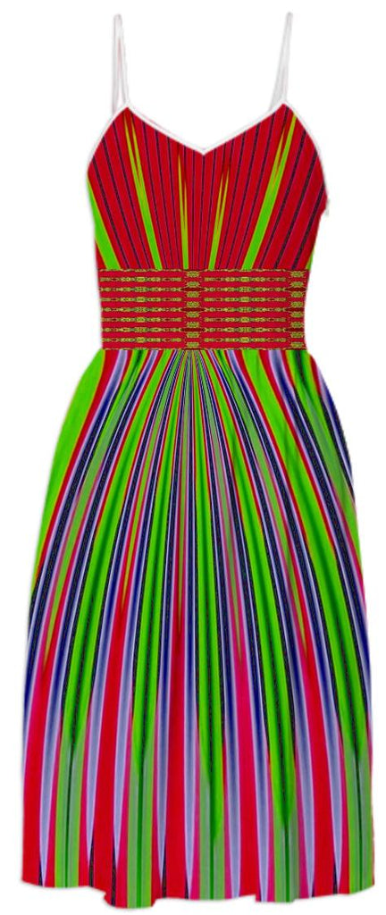 Red Green Blue Stripe Summer Dress