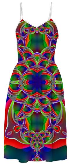 Red Green Fractal Summer Dress