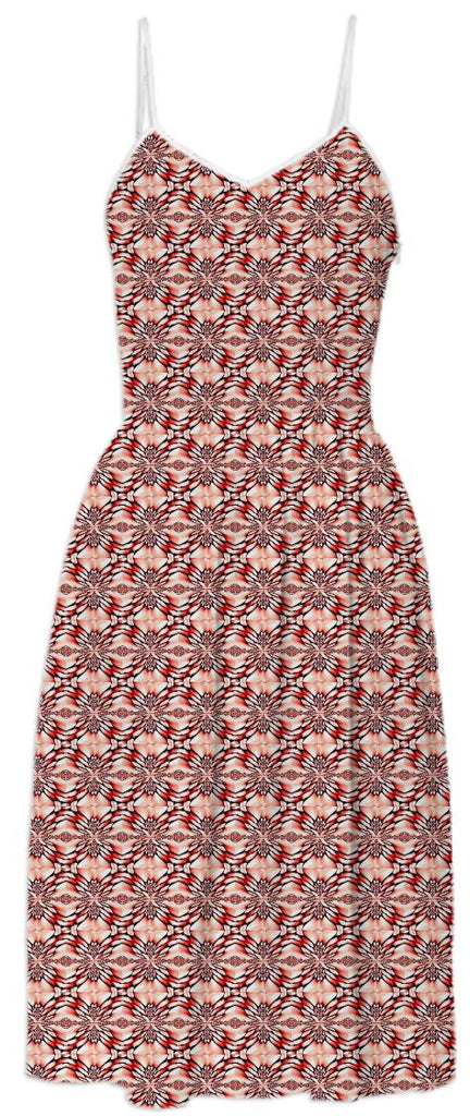 Red Peach Abstract Pattern Summer Dress