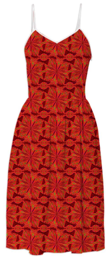 Red Pinwheel Pattern Summer Dress