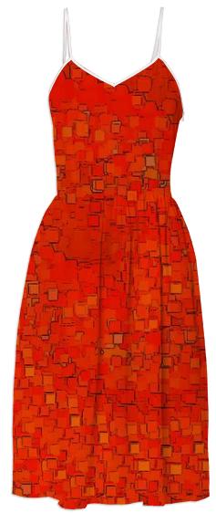 Red Pixel Pattern Summer Dress