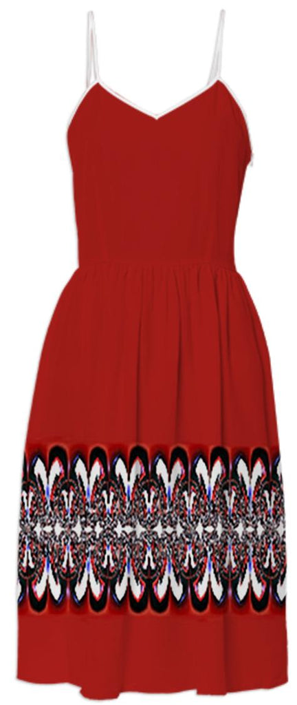 Red Summer Dress with Black and White Border