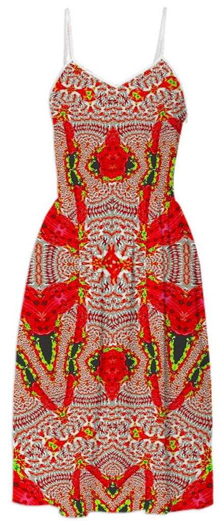 Red White Pattern Summer Dress