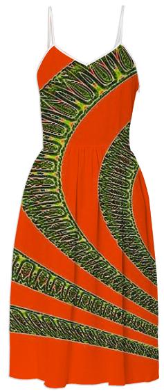 Red with Gold Swirl Summer Dress