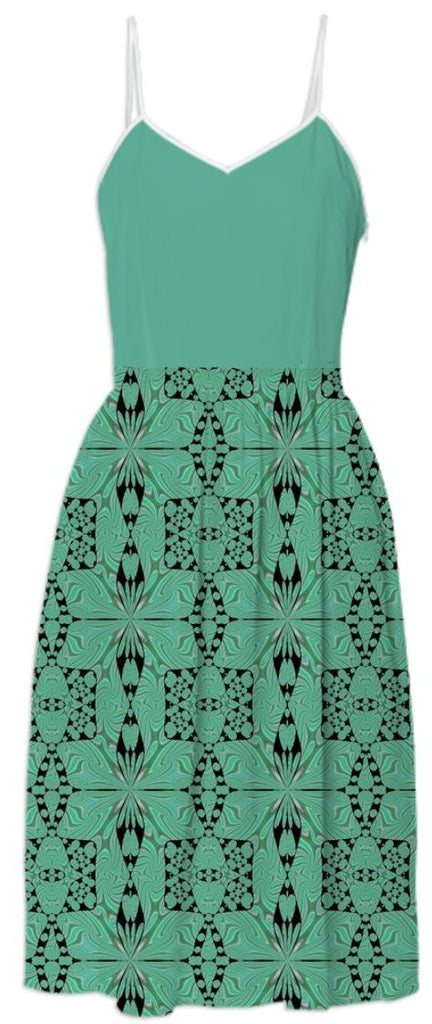 Spring Green Geometric Pattern Summer Dress