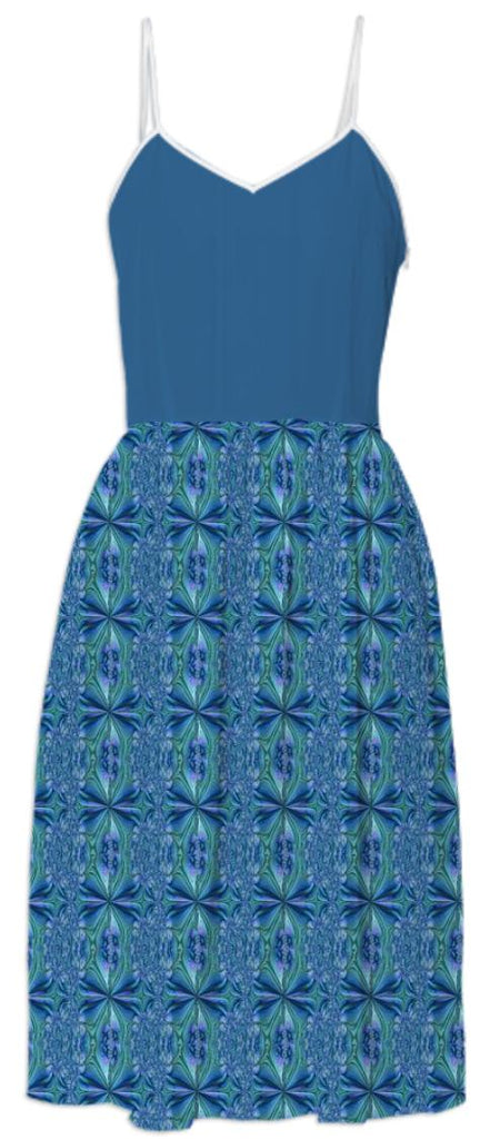 Teal Blue Pattern Summer Dress